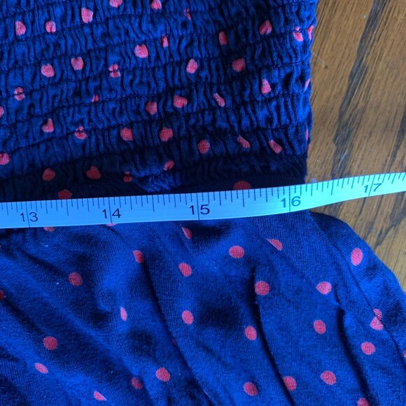 BODEN Lena Dress sz 12 Navy & Red Polka Dot Smocked Bodice Long Sleeve Knit - Picture 6 of 7